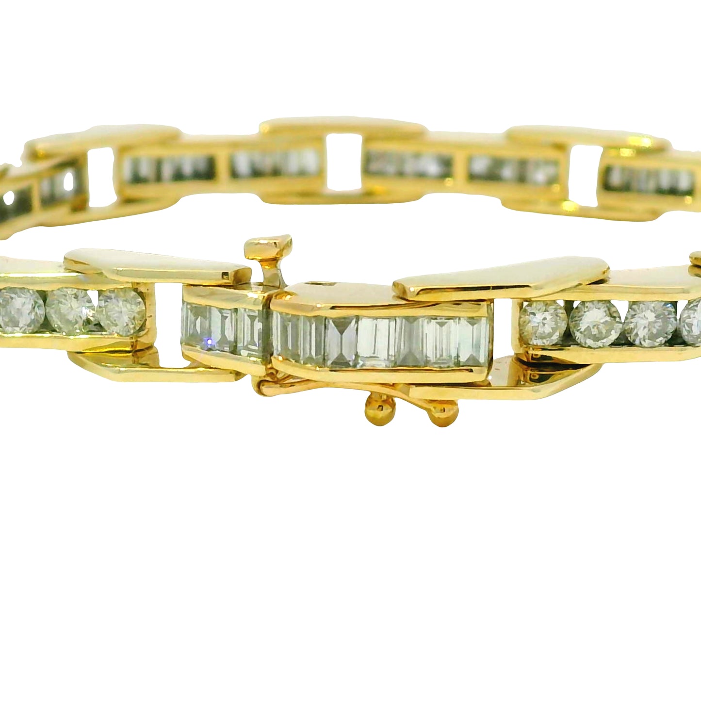 14k Yellow Gold Natural Round Brilliant & Baguette Cut Diamond Bracelet