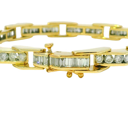 14k Yellow Gold Natural Round Brilliant & Baguette Cut Diamond Bracelet
