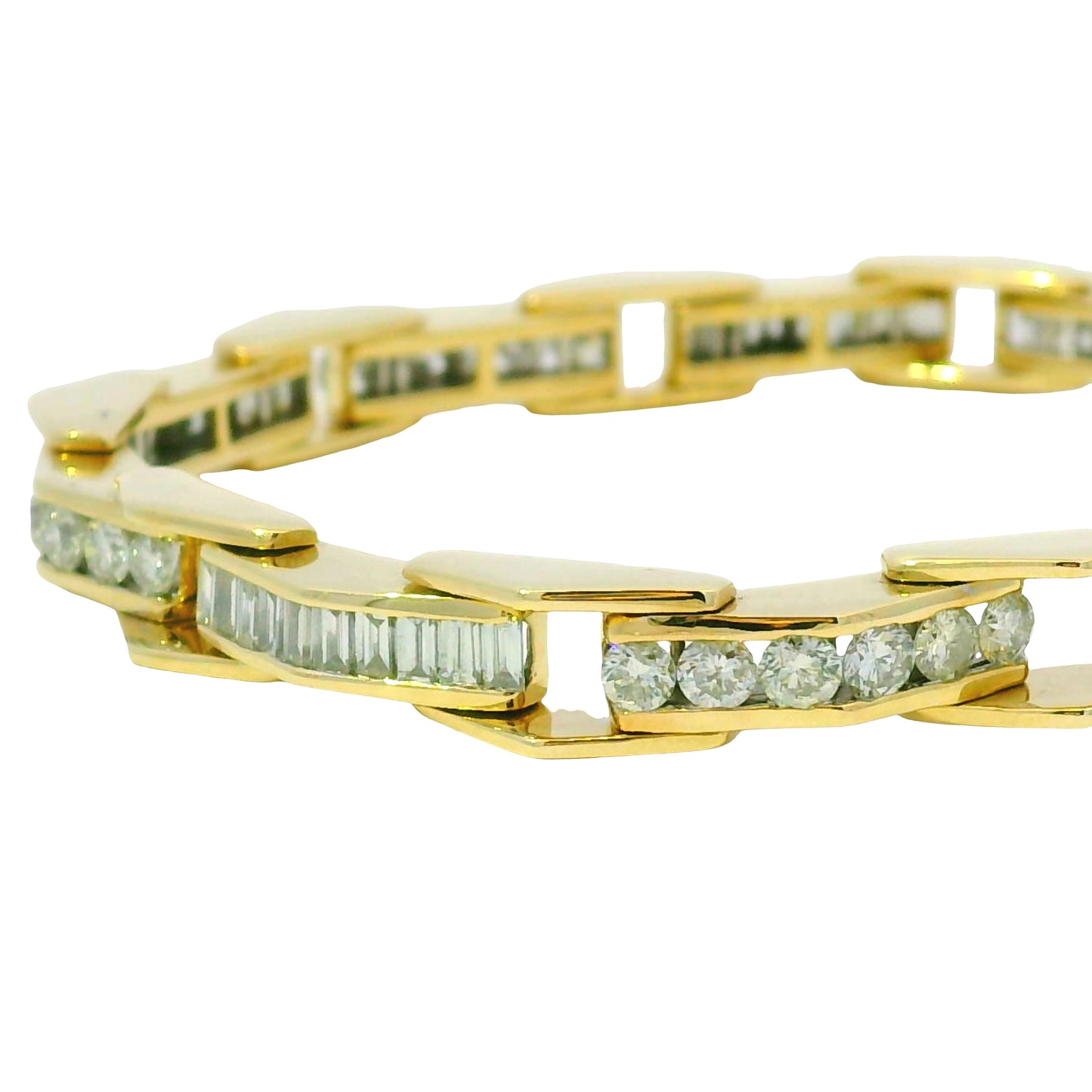14k Yellow Gold Natural Round Brilliant & Baguette Cut Diamond Bracelet