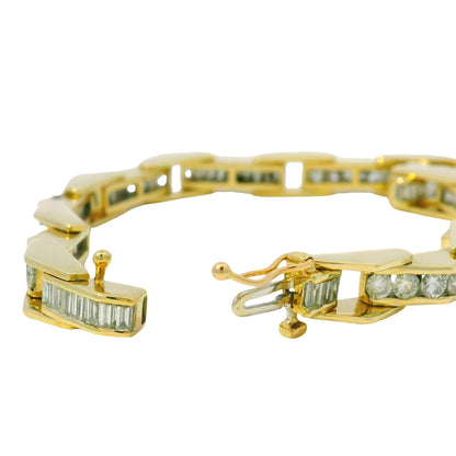 14k Yellow Gold Natural Round Brilliant & Baguette Cut Diamond Bracelet