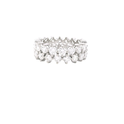 14K White Gold Natural 4.50 Carat Round Diamond Double Row Eternity Ring