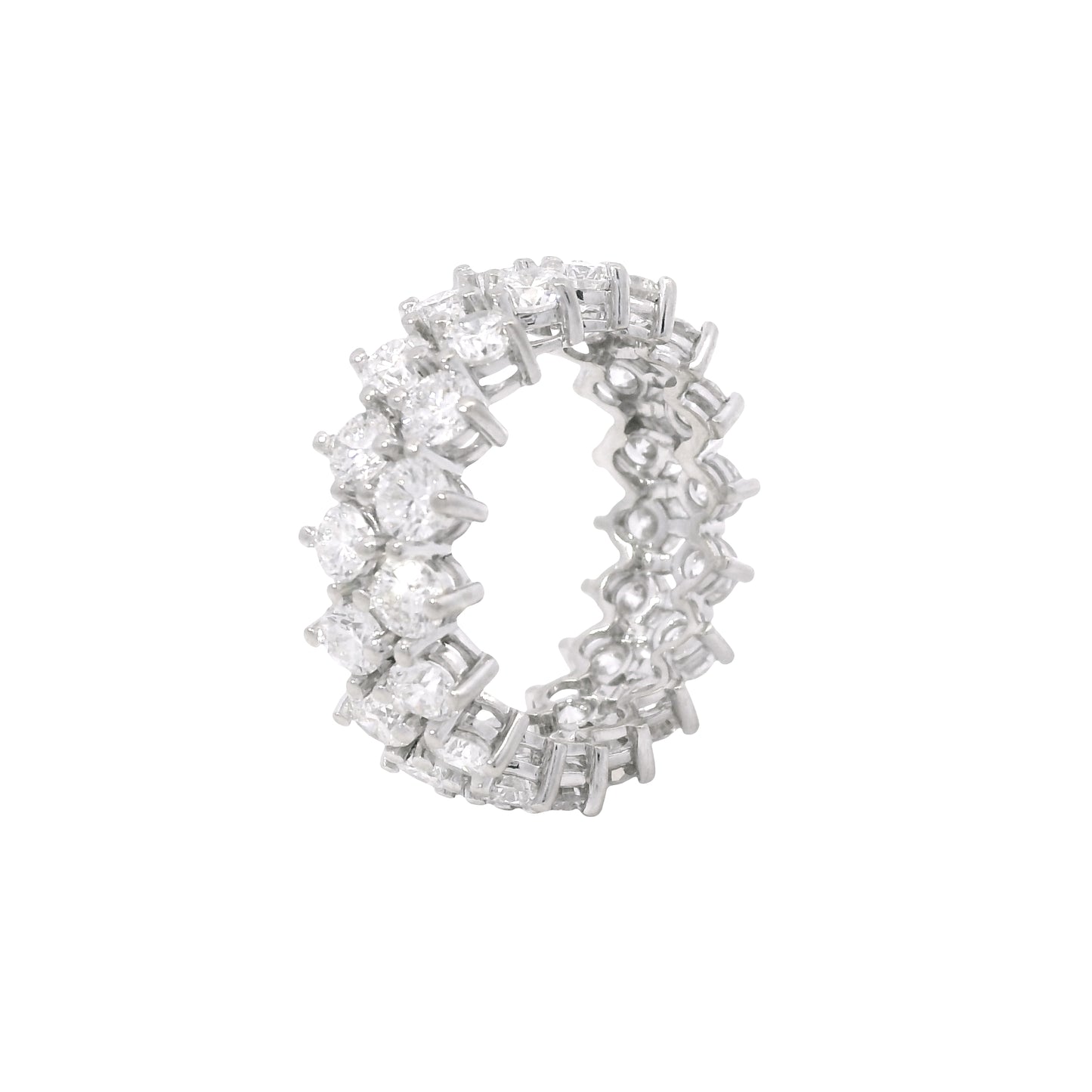 14K White Gold Natural 4.50 Carat Round Diamond Double Row Eternity Ring