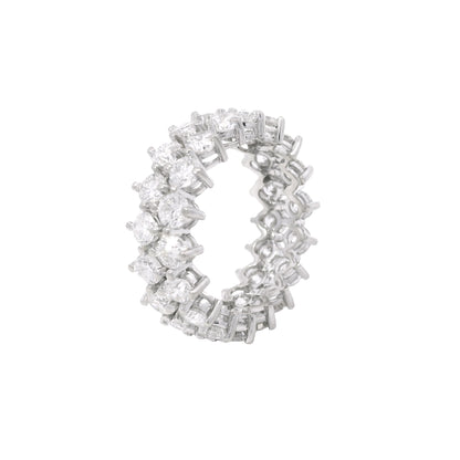 14K White Gold Natural 4.50 Carat Round Diamond Double Row Eternity Ring