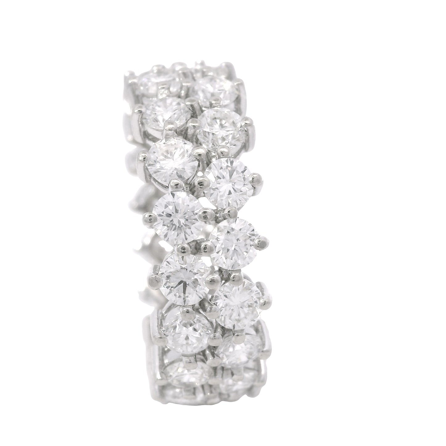 14K White Gold Natural 4.50 Carat Round Diamond Double Row Eternity Ring