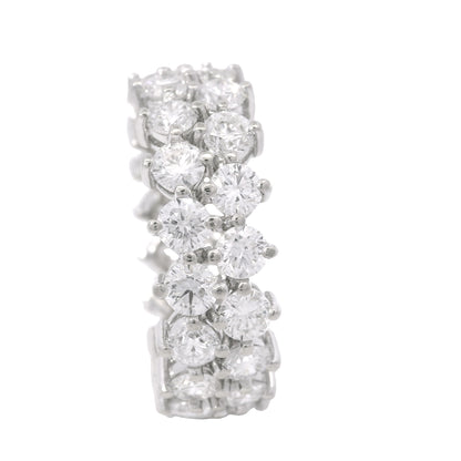14K White Gold Natural 4.50 Carat Round Diamond Double Row Eternity Ring