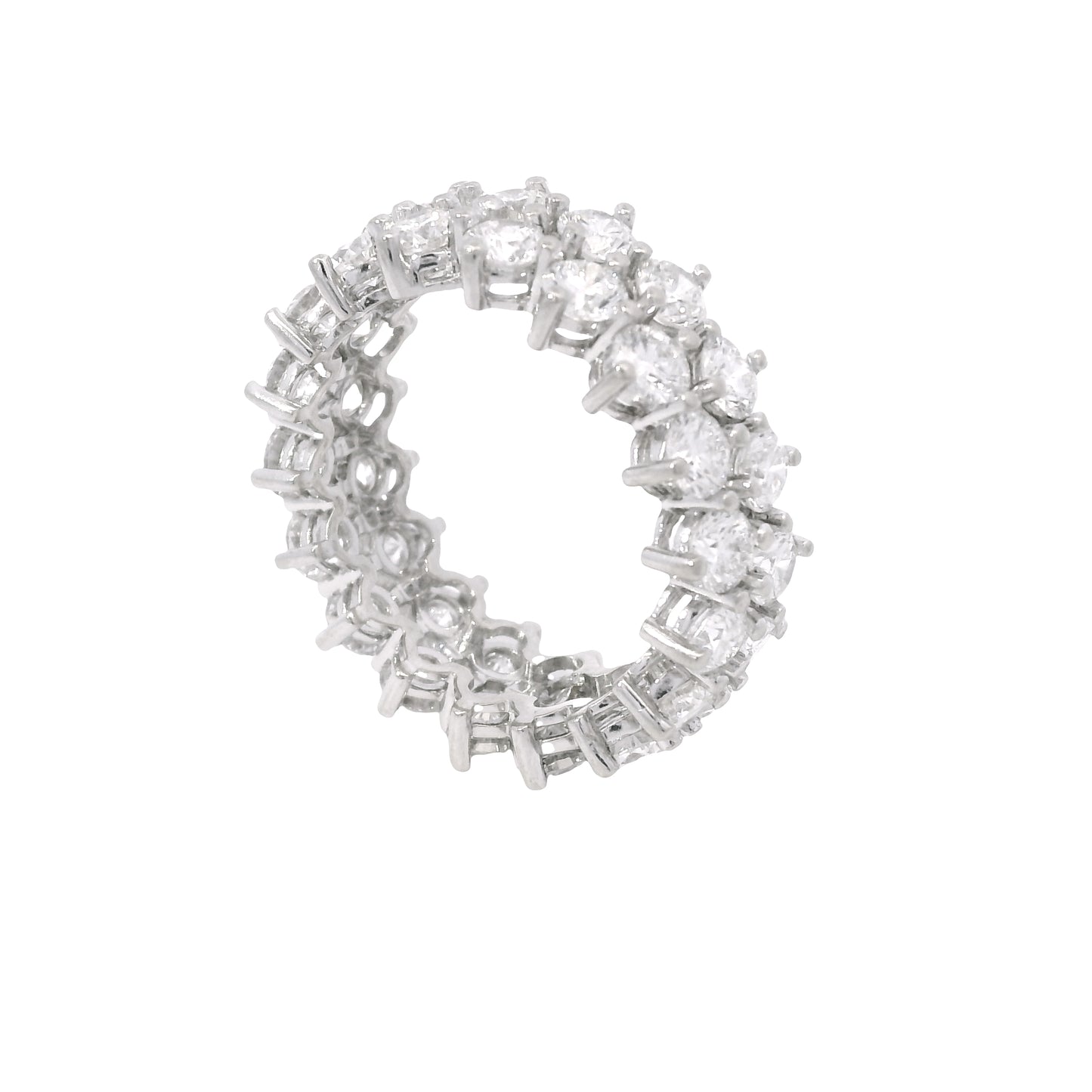 14K White Gold Natural 4.50 Carat Round Diamond Double Row Eternity Ring