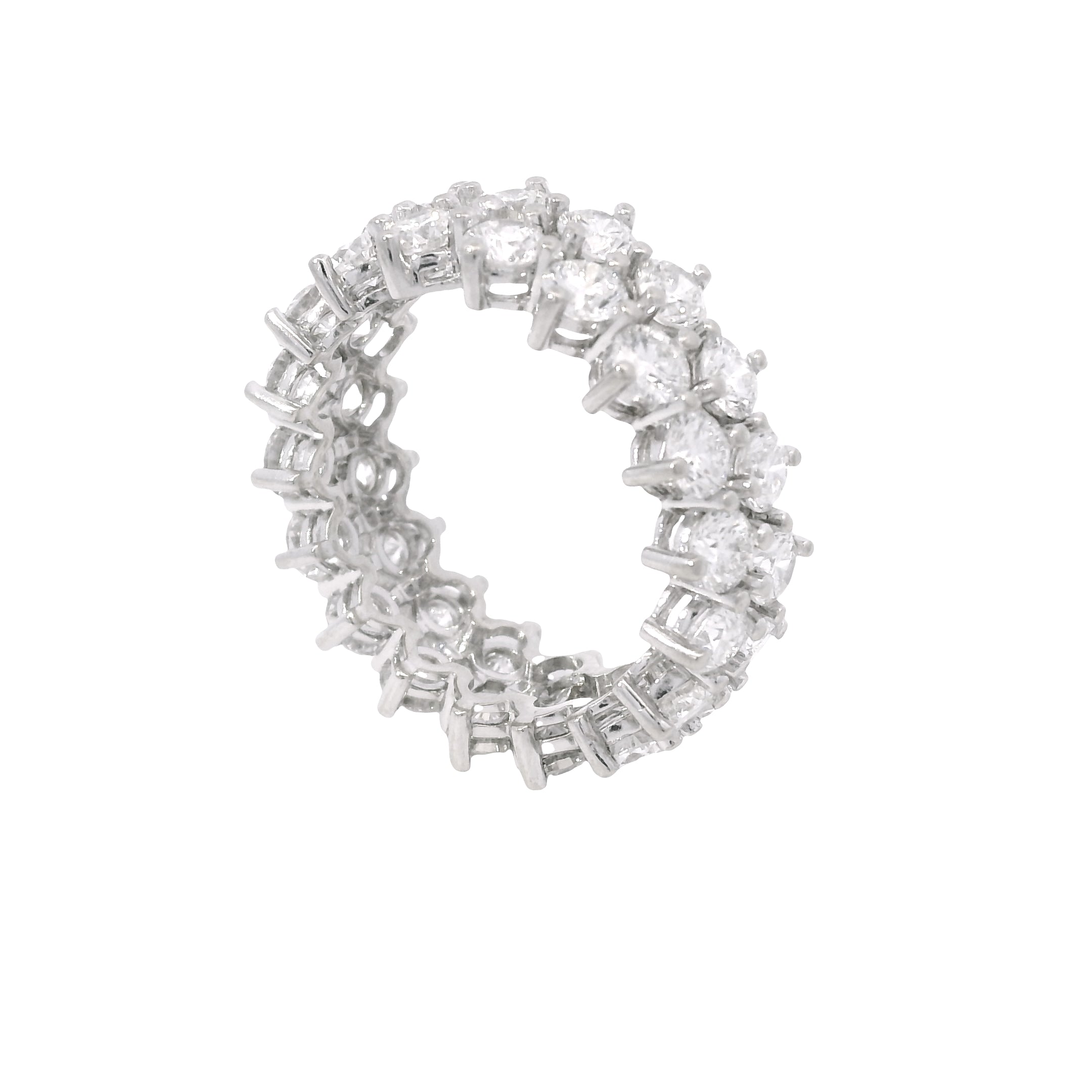 14K White Gold Natural 4.50 Carat Round Diamond Double Row Eternity Ring