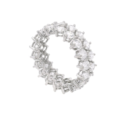 14K White Gold Natural 4.50 Carat Round Diamond Double Row Eternity Ring
