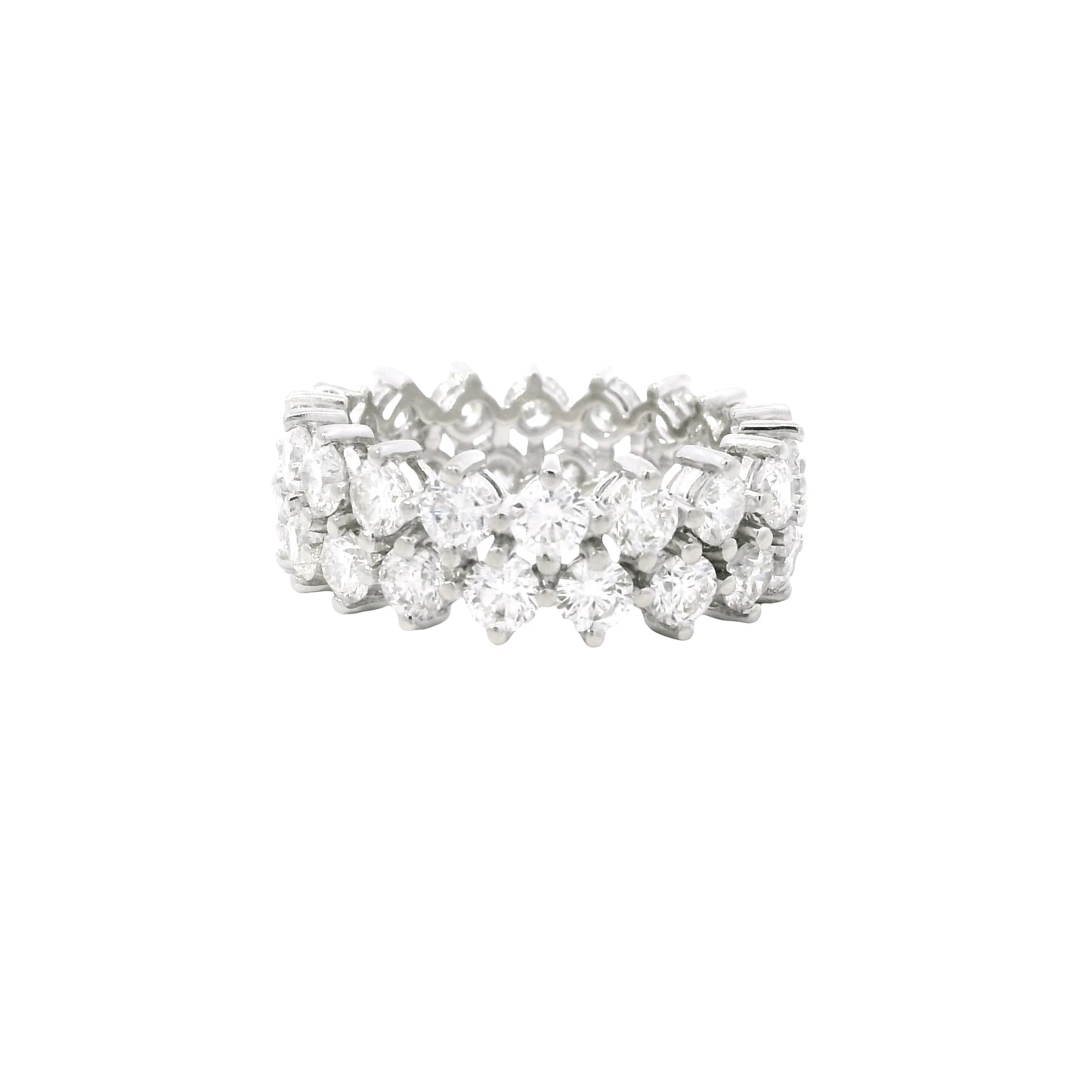 14K White Gold Natural 4.50 Carat Round Diamond Double Row Eternity Ring