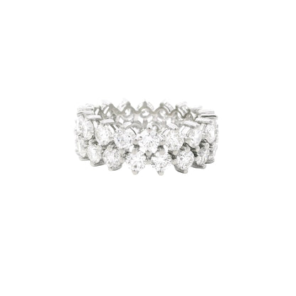 14K White Gold Natural 4.50 Carat Round Diamond Double Row Eternity Ring