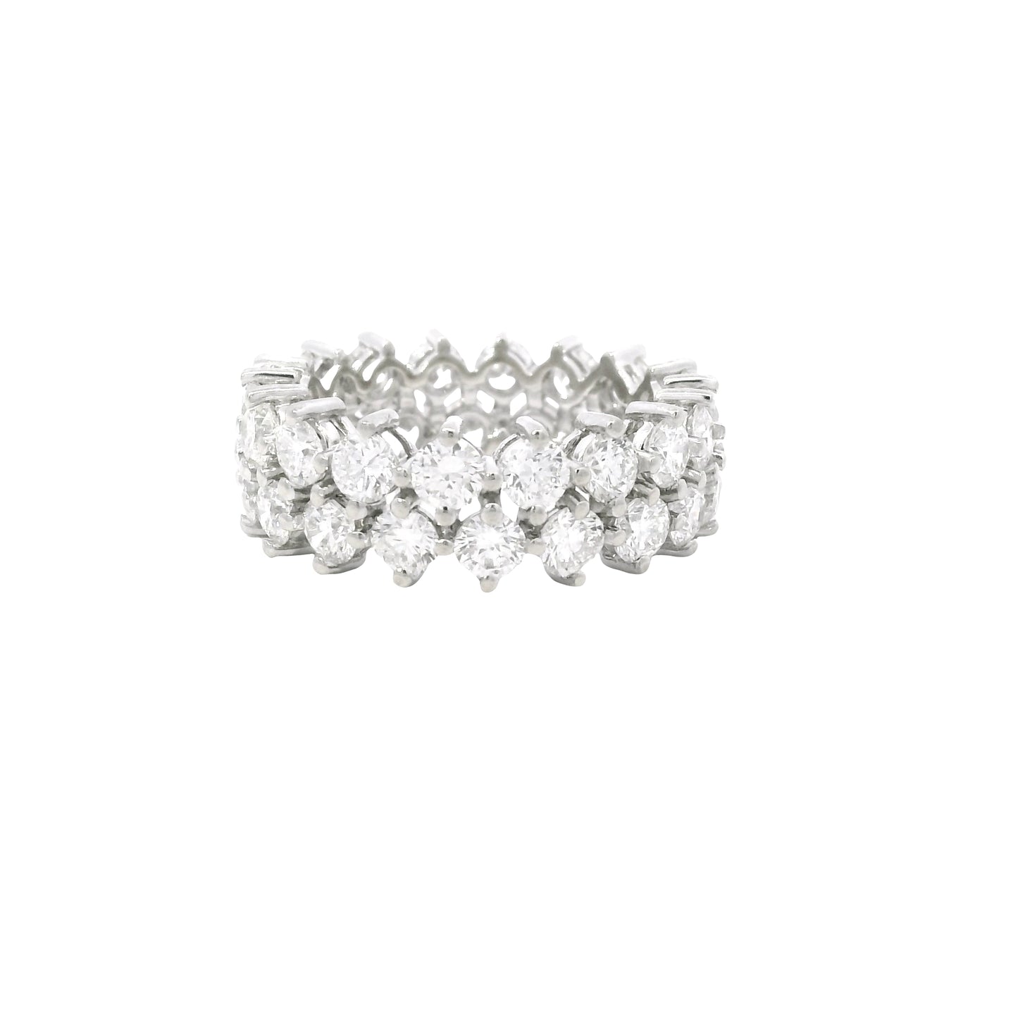 14K White Gold Natural 4.50 Carat Round Diamond Double Row Eternity Ring
