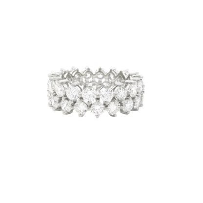 14K White Gold Natural 4.50 Carat Round Diamond Double Row Eternity Ring
