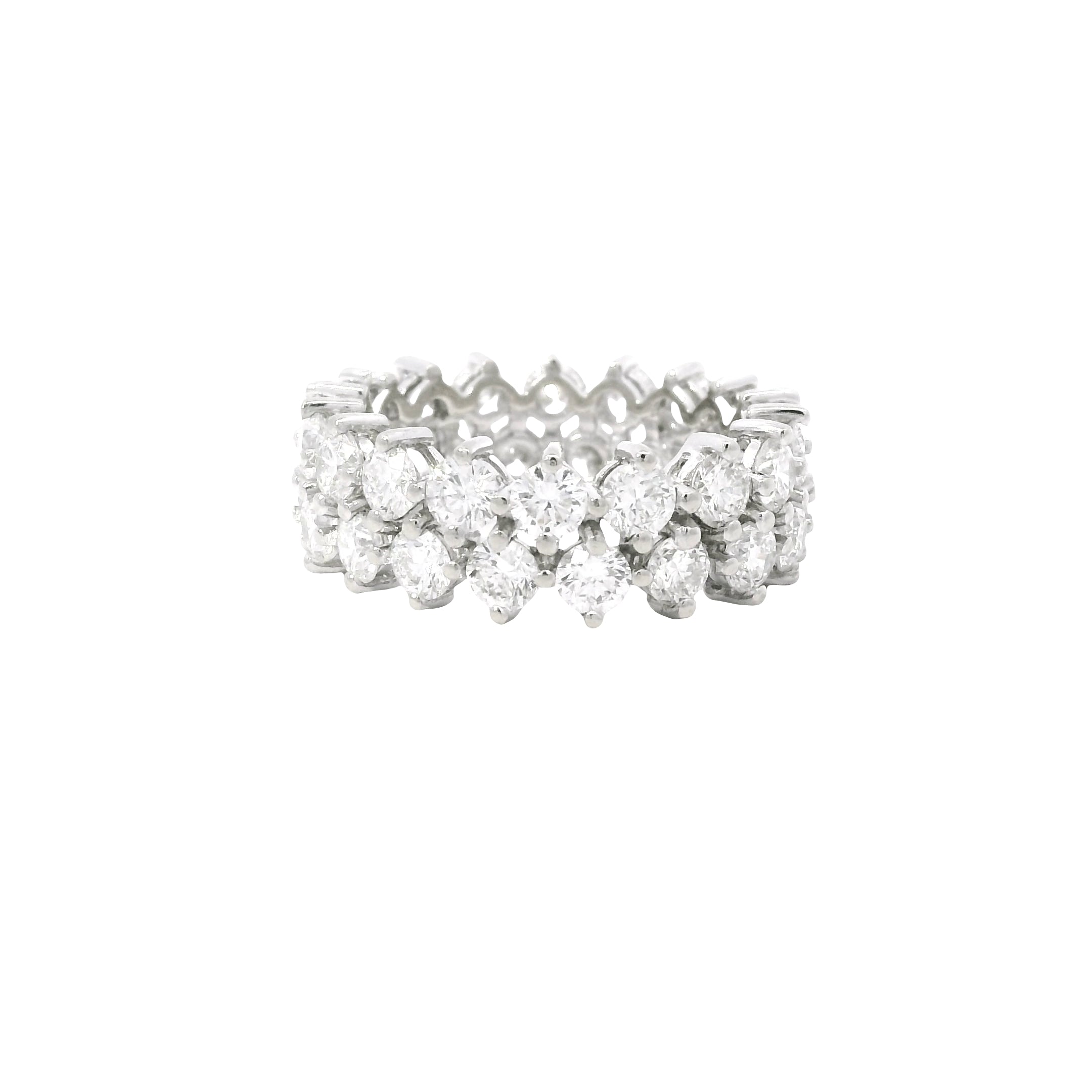 14K White Gold Natural 4.50 Carat Round Diamond Double Row Eternity Ring