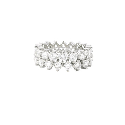 14K White Gold Natural 4.50 Carat Round Diamond Double Row Eternity Ring