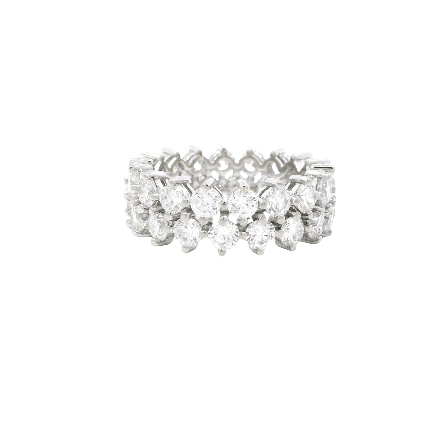 14K White Gold Natural 4.50 Carat Round Diamond Double Row Eternity Ring