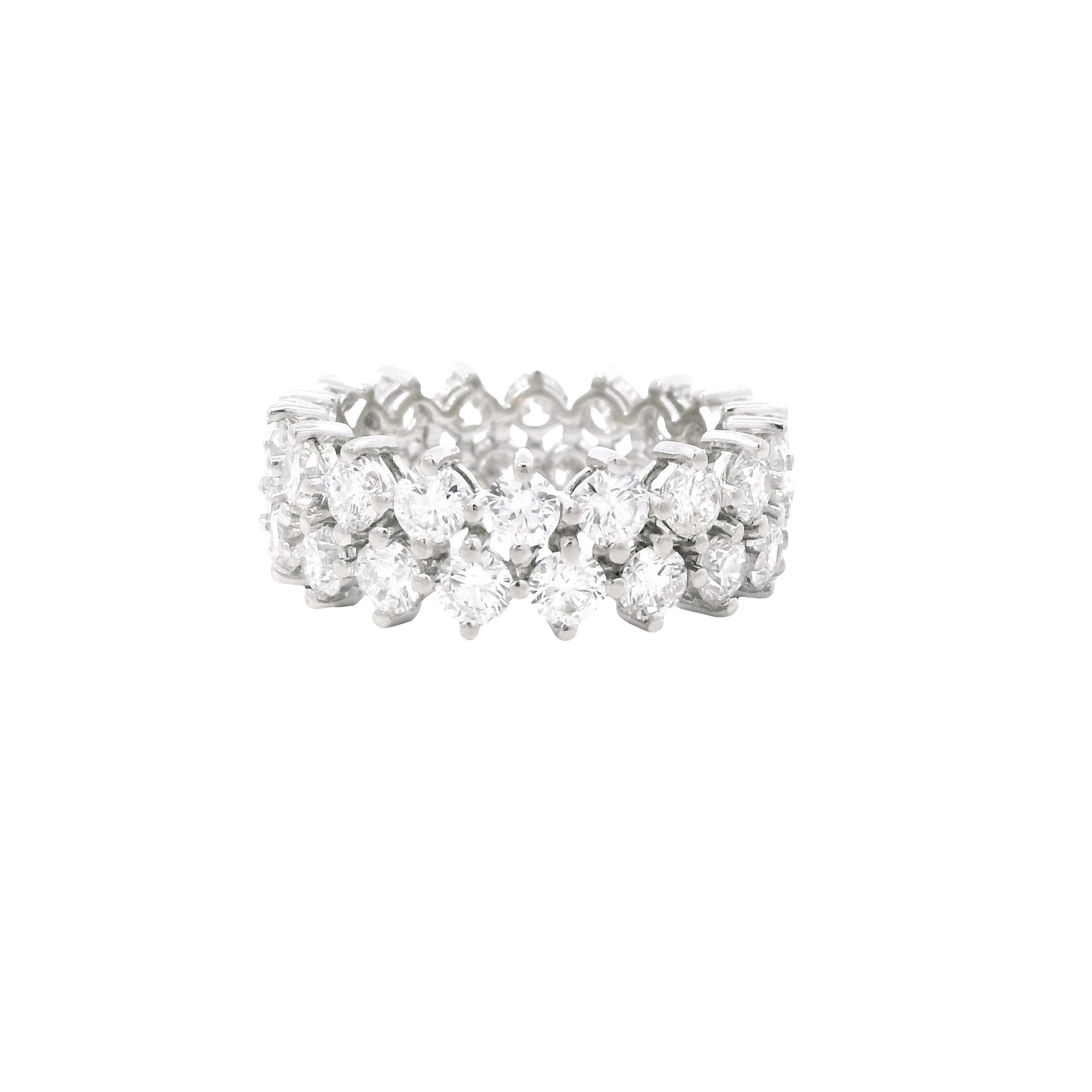 14K White Gold Natural 4.50 Carat Round Diamond Double Row Eternity Ring