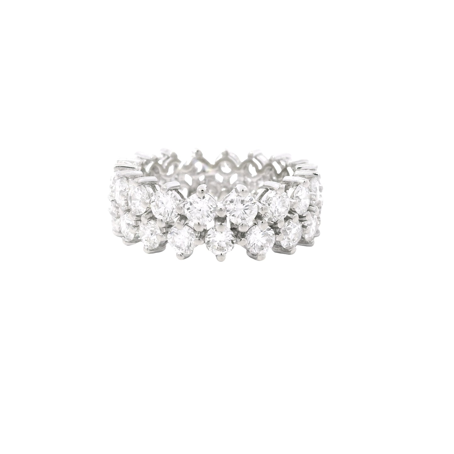 14K White Gold Natural 4.50 Carat Round Diamond Double Row Eternity Ring