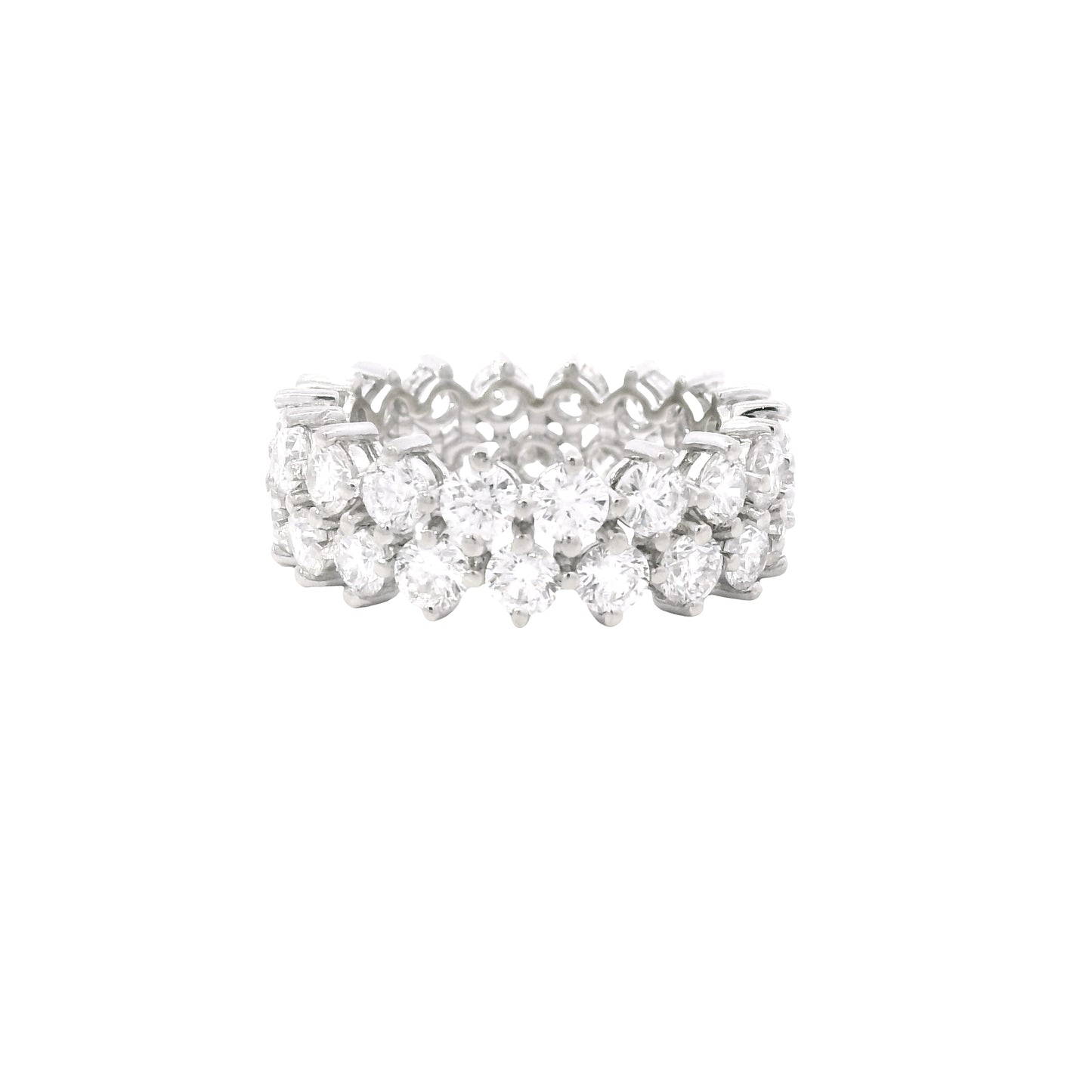 14K White Gold Natural 4.50 Carat Round Diamond Double Row Eternity Ring