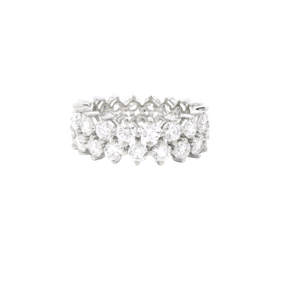 14K White Gold Natural 4.50 Carat Round Diamond Double Row Eternity Ring