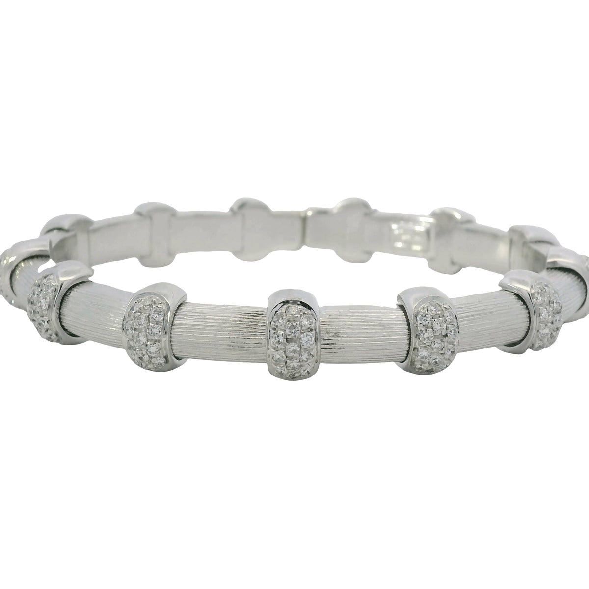 18K White Gold Natural 0.91 Carat Round Diamond Pave Station Bracelet