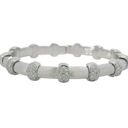 18K White Gold Natural 0.91 Carat Round Diamond Pave Station Bracelet