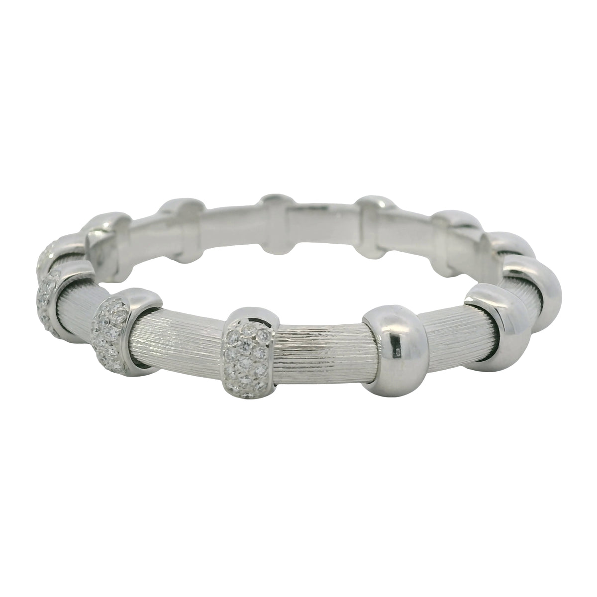 18K White Gold Natural 0.91 Carat Round Diamond Pave Station Bracelet