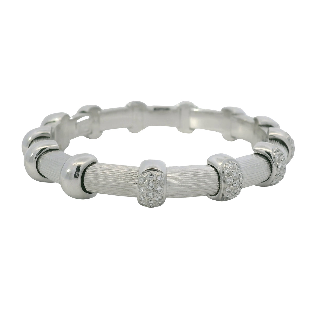 18K White Gold Natural 0.91 Carat Round Diamond Pave Station Bracelet
