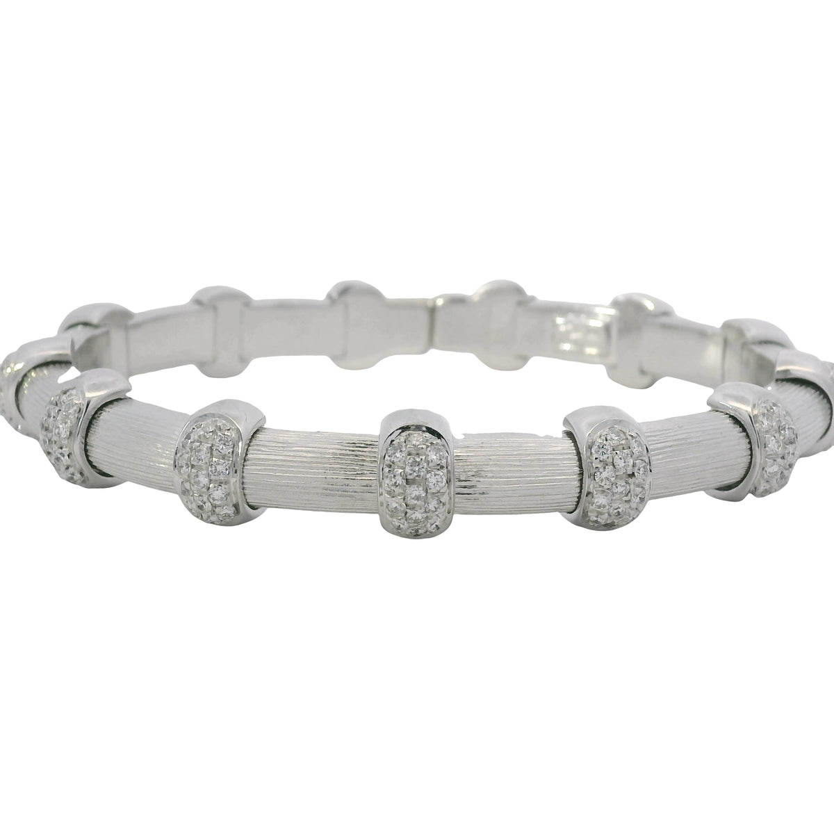 18K White Gold Natural 0.91 Carat Round Diamond Pave Station Bracelet