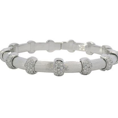 18K White Gold Natural 0.91 Carat Round Diamond Pave Station Bracelet