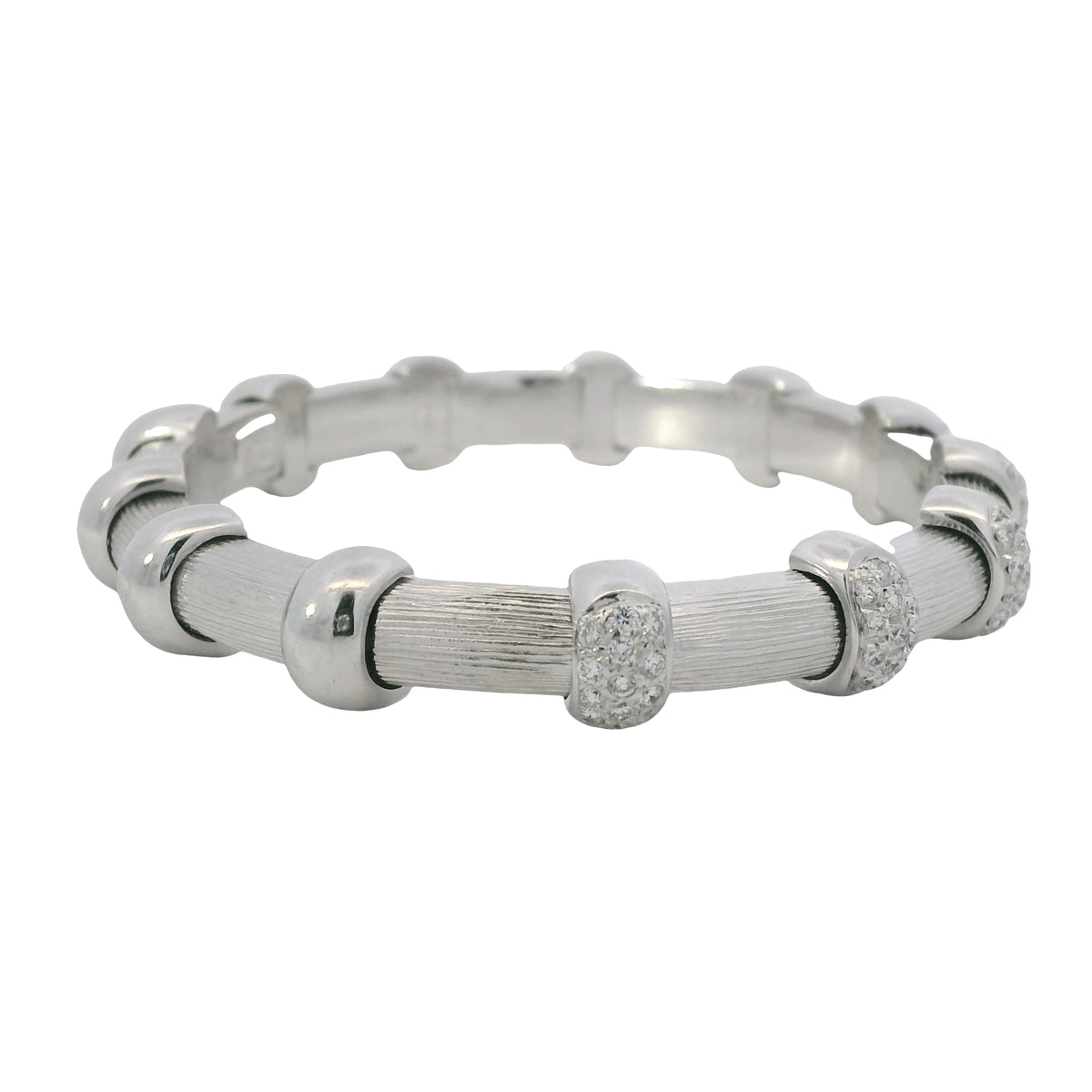 18K White Gold Natural 0.91 Carat Round Diamond Pave Station Bracelet