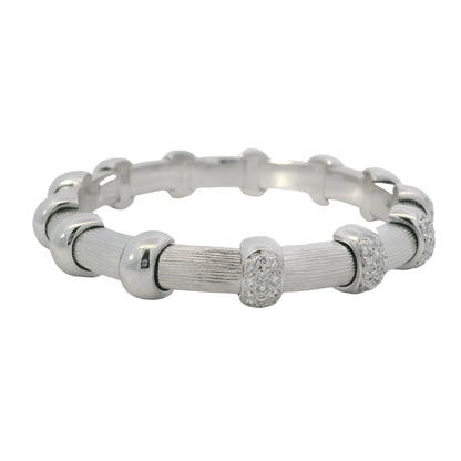 18K White Gold Natural 0.91 Carat Round Diamond Pave Station Bracelet