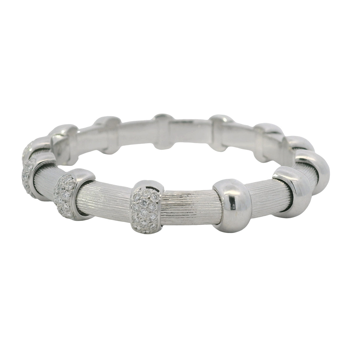 18K White Gold Natural 0.91 Carat Round Diamond Pave Station Bracelet