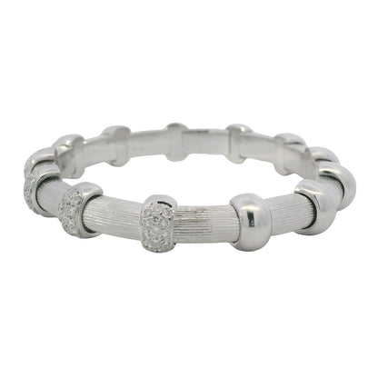 18K White Gold Natural 0.91 Carat Round Diamond Pave Station Bracelet