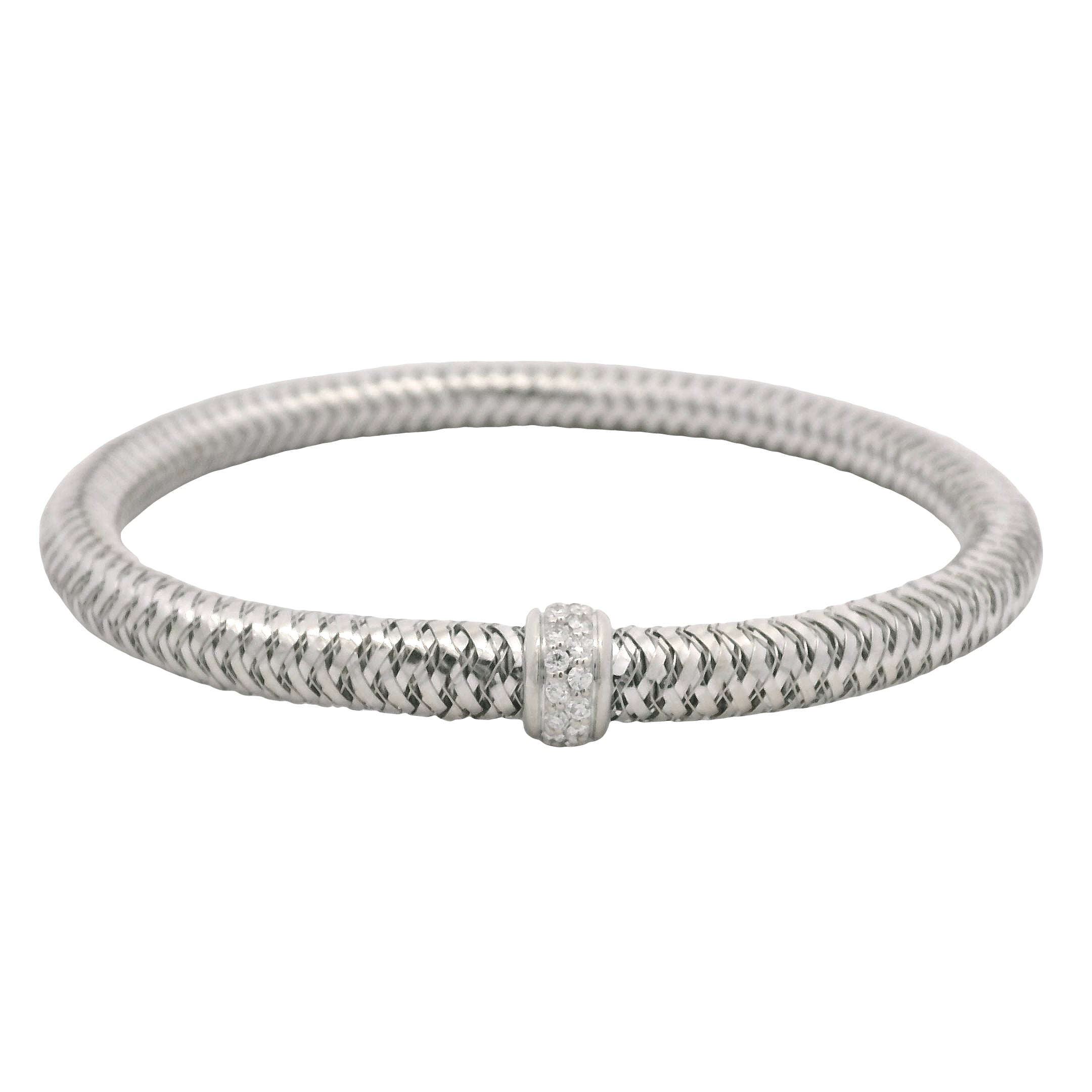 Roberto Coin 18k White Gold Primavera Diamond Weave Bangle Bracelet
