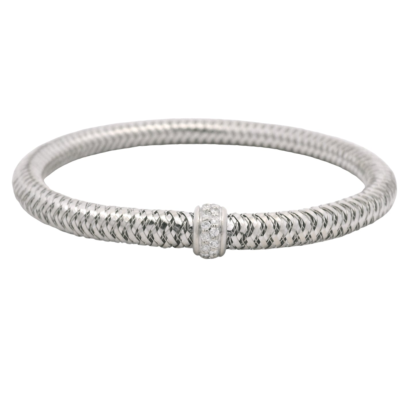 Roberto Coin 18k White Gold Primavera Diamond Weave Bangle Bracelet