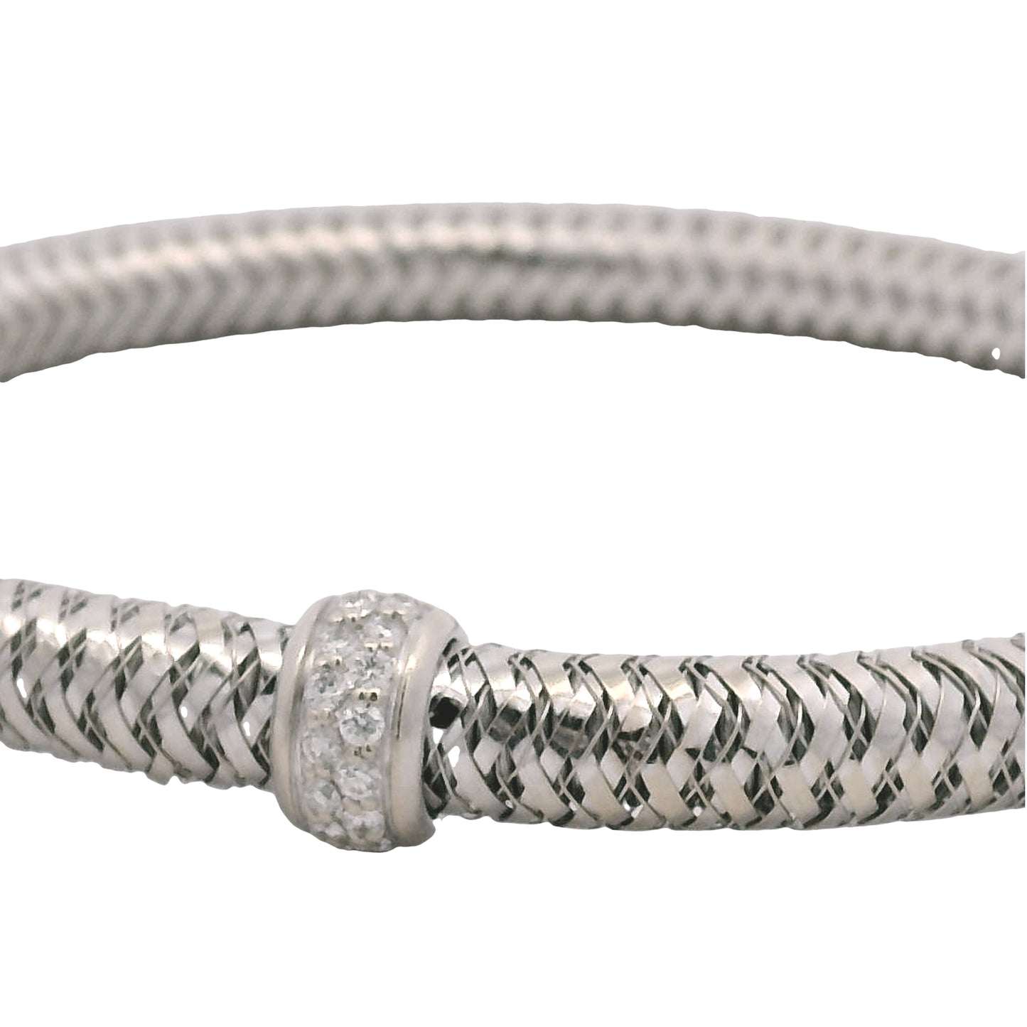 Roberto Coin 18k White Gold Primavera Diamond Weave Bangle Bracelet