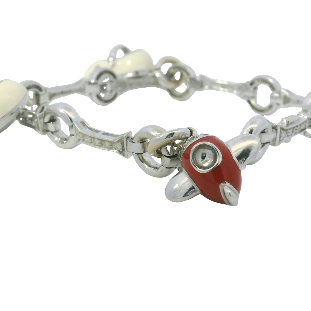 Aaron Basha 18K White Gold Diamond Charm Bracelet Featuring 4 Charms