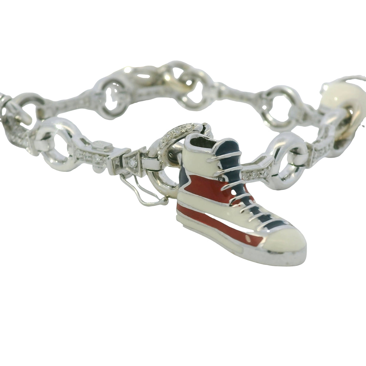 Aaron Basha 18K White Gold Diamond Charm Bracelet Featuring 4 Charms