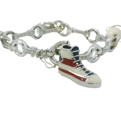 Aaron Basha 18K White Gold Diamond Charm Bracelet Featuring 4 Charms