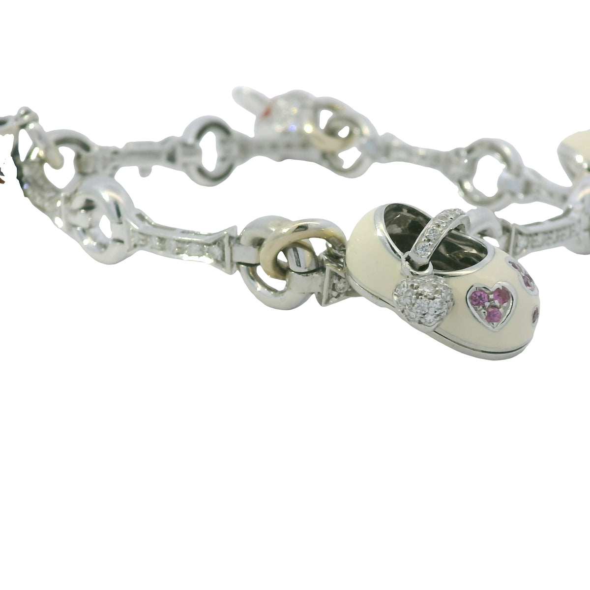 Aaron Basha 18K White Gold Diamond Charm Bracelet Featuring 4 Charms