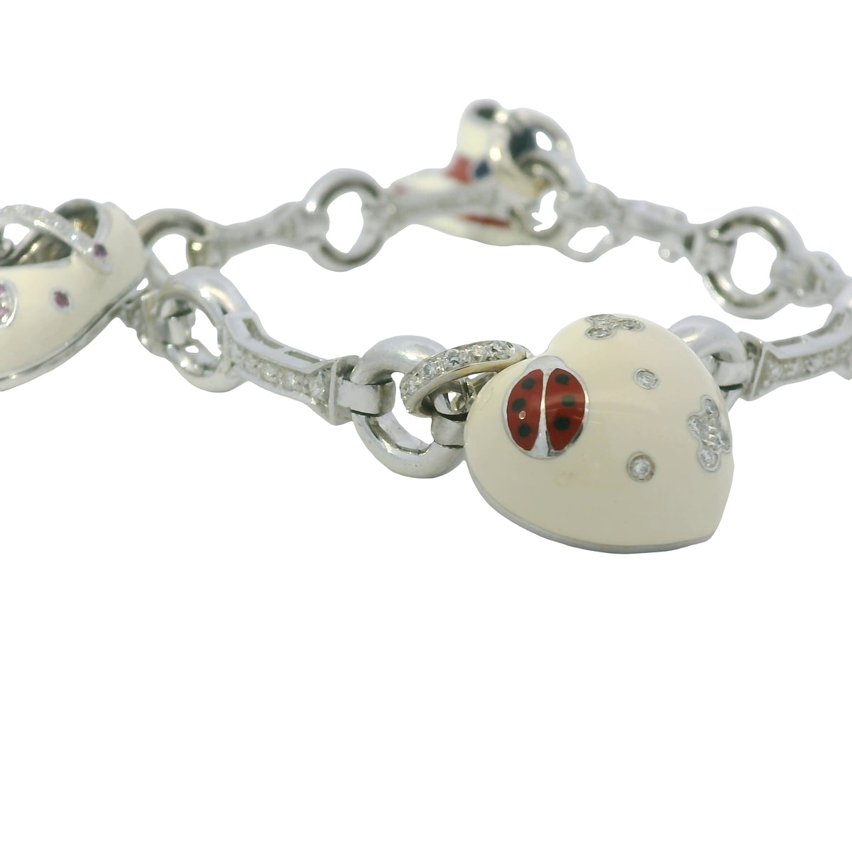 Aaron Basha 18K White Gold Diamond Charm Bracelet Featuring 4 Charms
