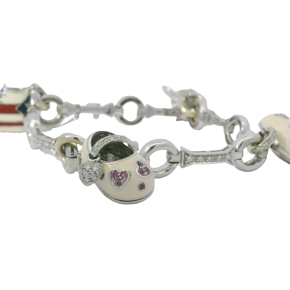 Aaron Basha 18K White Gold Diamond Charm Bracelet Featuring 4 Charms