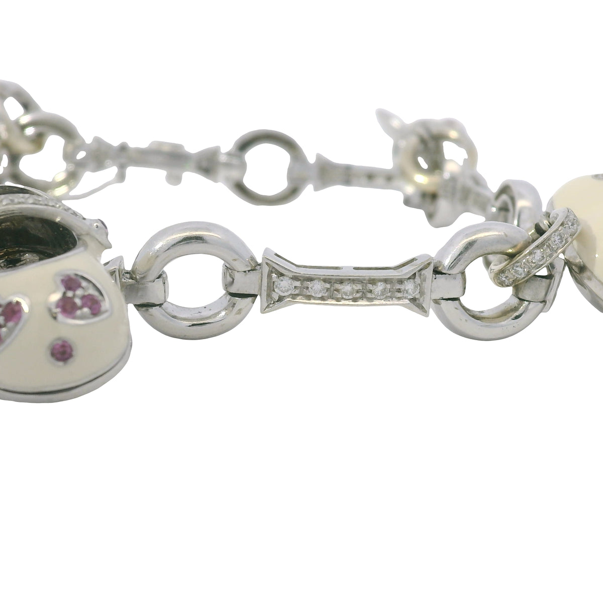 Aaron Basha 18K White Gold Diamond Charm Bracelet Featuring 4 Charms
