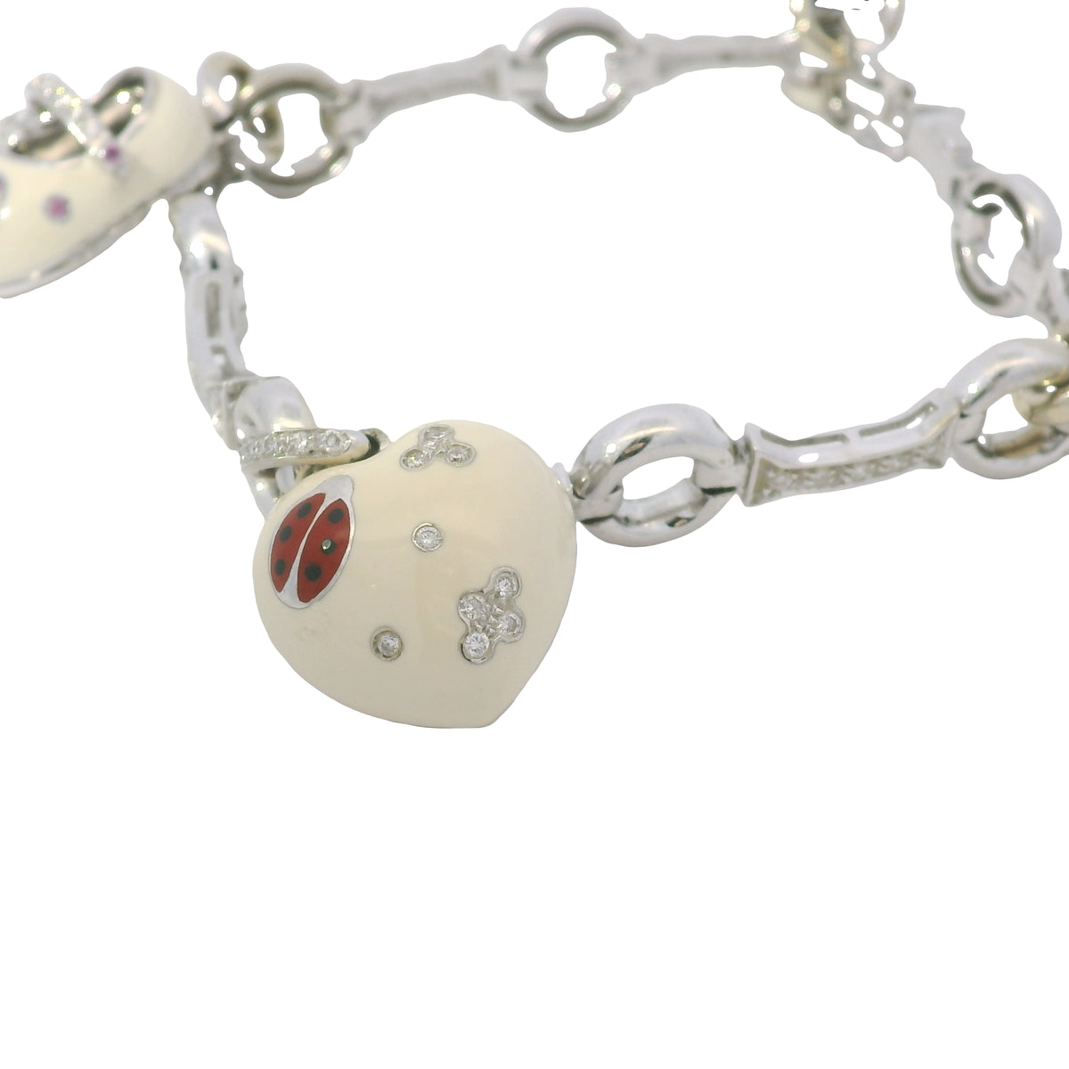 Aaron Basha 18K White Gold Diamond Charm Bracelet Featuring 4 Charms