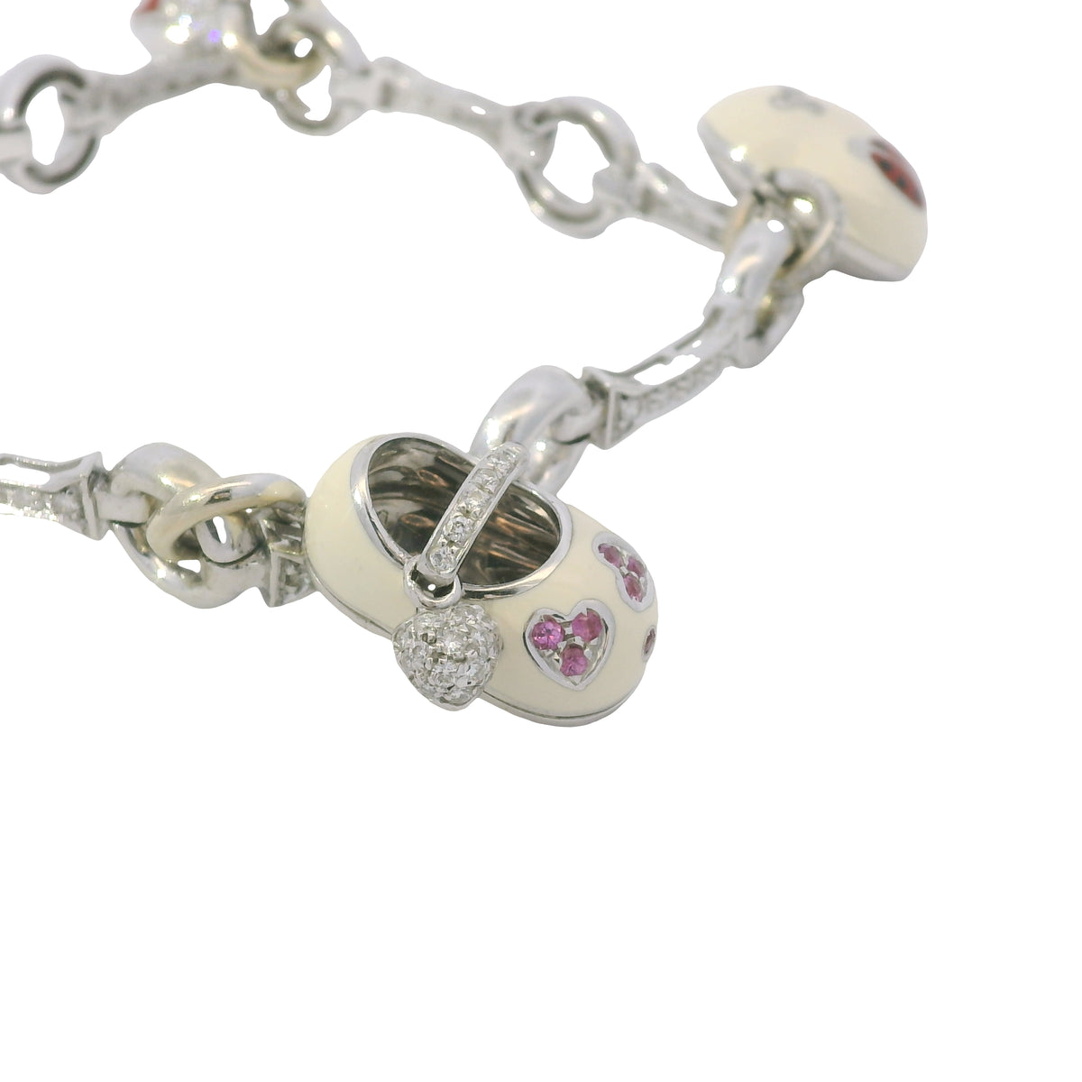 Aaron Basha 18K White Gold Diamond Charm Bracelet Featuring 4 Charms