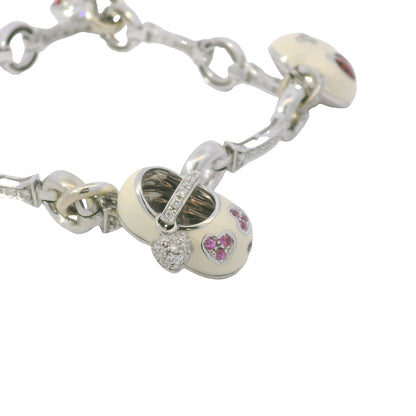 Aaron Basha 18K White Gold Diamond Charm Bracelet Featuring 4 Charms