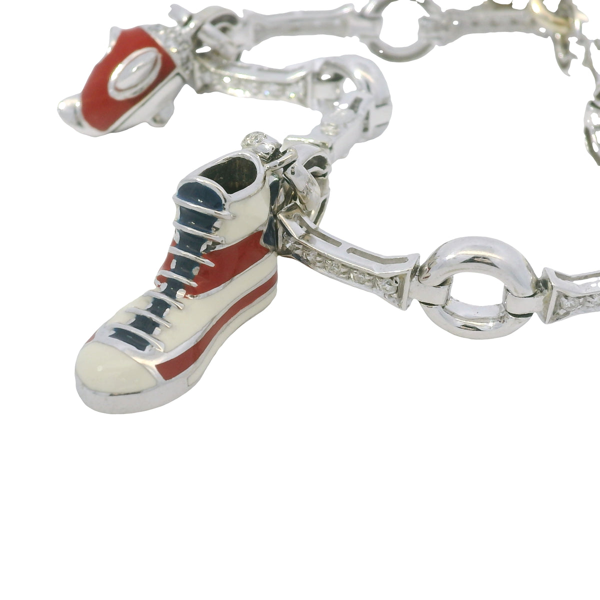 Aaron Basha 18K White Gold Diamond Charm Bracelet Featuring 4 Charms
