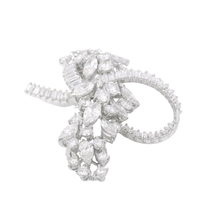 Platinum Natural 10.0 Carat Marquise, Round & Baguette Cut Diamond Brooch
