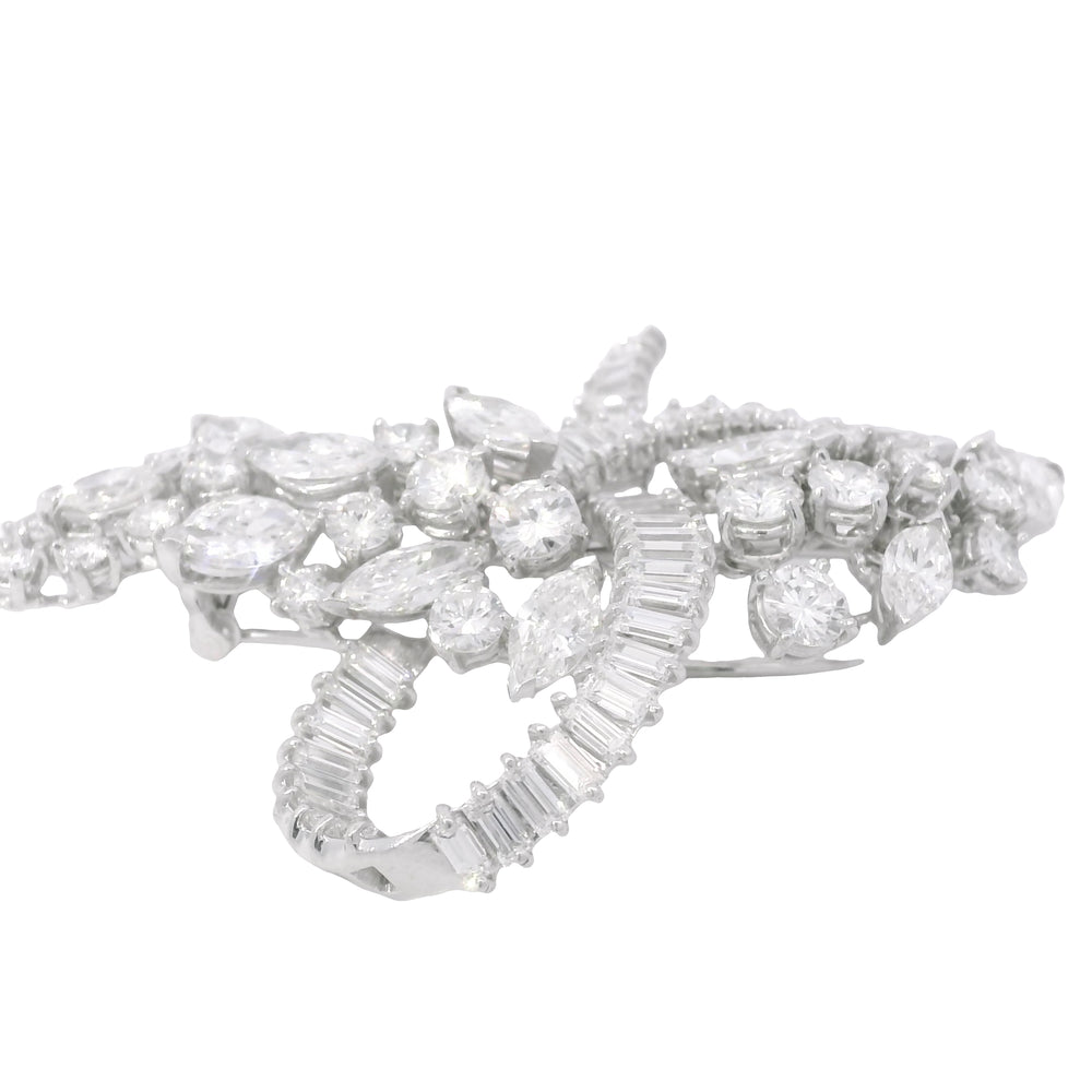 Platinum Natural 10.0 Carat Marquise, Round & Baguette Cut Diamond Brooch