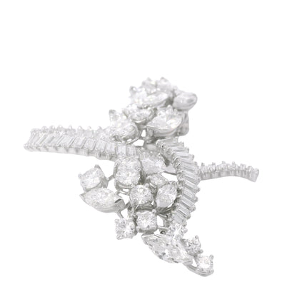 Platinum Natural 10.0 Carat Marquise, Round & Baguette Cut Diamond Brooch